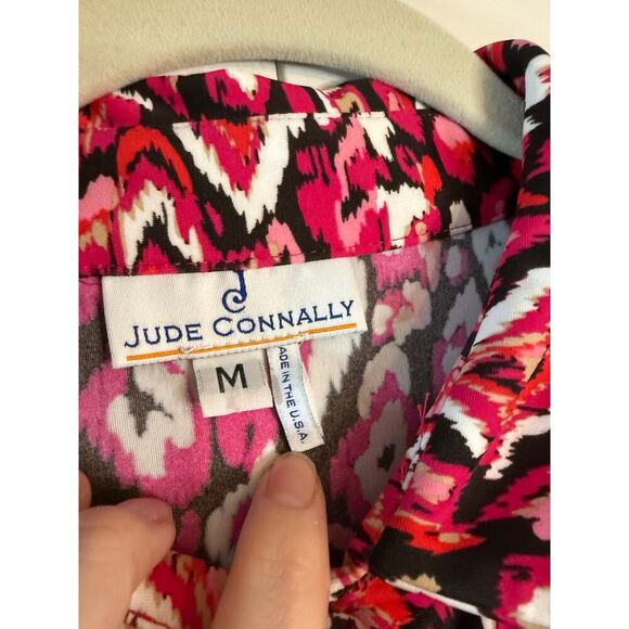 Jude Connally Pink Black White Red Pattern 3/4 Sleeve Knit Collared Sz Medium - Picture 3 of 7